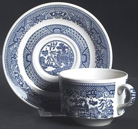 Blue Willow Flat Cup & Saucer Set