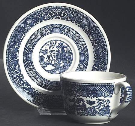 Blue Willow Flat Cup & Saucer Set