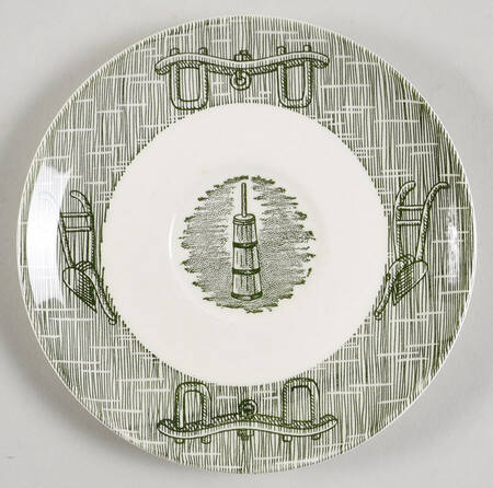 Currier and Ives Green Saucer for Flat Cup