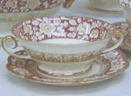 25076 Red Footed Cream Soup Bowl & Saucer Set
