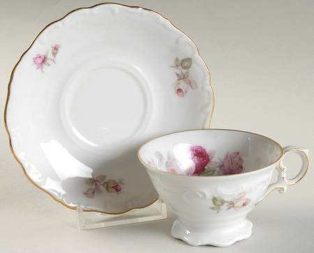 Bavarian Rose-June Rose Footed Demitasse Cup & Saucer Set