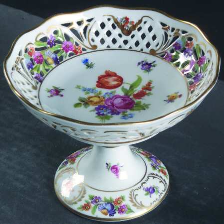 Dresden Line-Bouquet (Pierced) Round Compote (Height X Width)