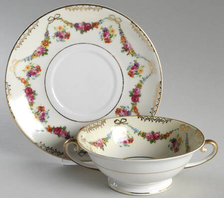 Bridal Chain Footed Cream Soup Bowl & Saucer Set