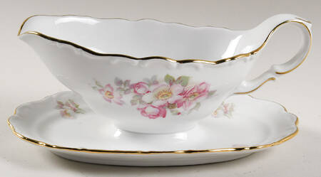 Briar Rose (Gold Trim) Gravy Boat with Attached Underplate