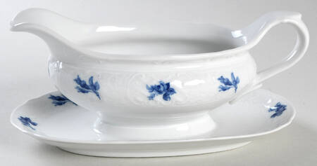 Cobalt Rose (No Trim or Inner Band) Gravy Boat with Attached Underplate