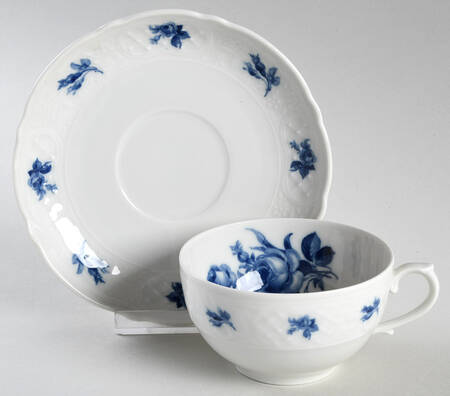 Cobalt Rose (No Trim or Inner Band) Flat Cup & Saucer Set
