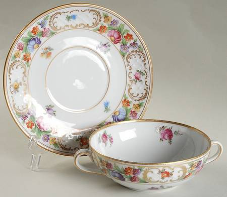 Dresdner Art (Smooth) Flat Cream Soup Bowl & Saucer Set by Schumann - Bavaria
