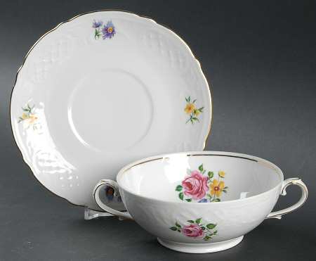 Dresden Bouquet Footed Cream Soup Bowl & Saucer Set