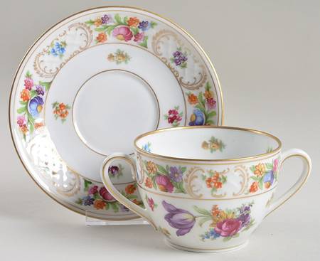 Empress Dresden Flowers Flat Bouillon Cup & Saucer