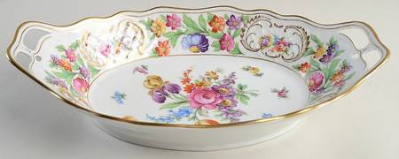 Empress Dresden Flowers 13" Oval Handled Bowl