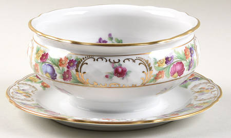 Empress Dresden Flowers Round Gravy Boat/Attached Underplate