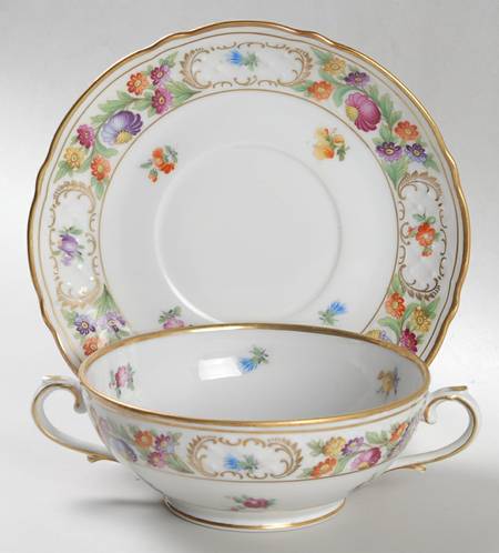 Empress Dresden Flowers Footed Cream Soup Bowl & Saucer Set