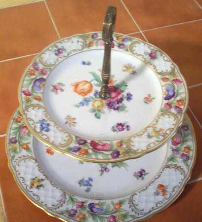 Empress Dresden Flowers 2 Tiered Serving Tray (Dinner & Salad Plate)