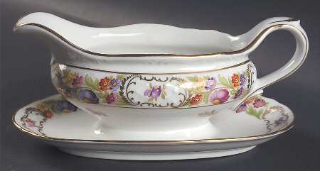 Empress Dresden Flowers Gravy Boat with Attached Underplate