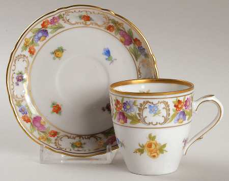 Empress Dresden Flowers Flat Demitasse Cup & Saucer Set