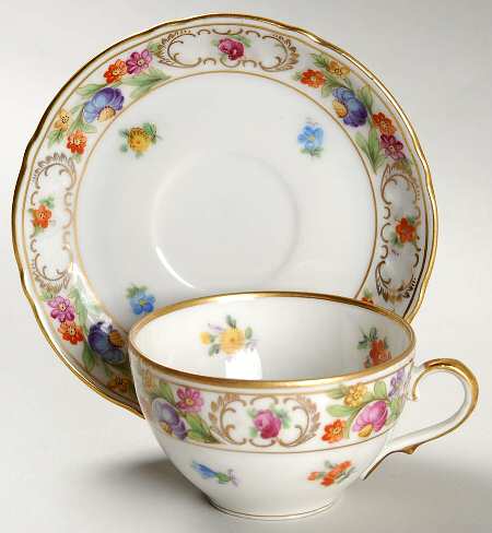 Empress Dresden Flowers Flat Demitasse Cup & Saucer Set