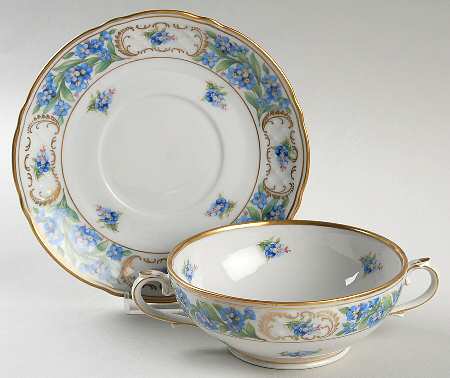 Forget Me Not (Rim, Not Pierced) Footed Cream Soup Bowl & Saucer Set