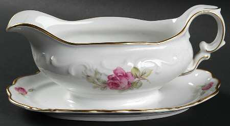 La Vie En Rose Gravy Boat with Attached Underplate