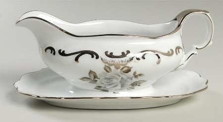 Moon Rose Gravy Boat with Attached Underplate