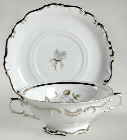 Moon Rose Footed Cream Soup Bowl & Saucer Set