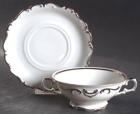 Platinum Elegance Footed Cream Soup Bowl & Saucer Set