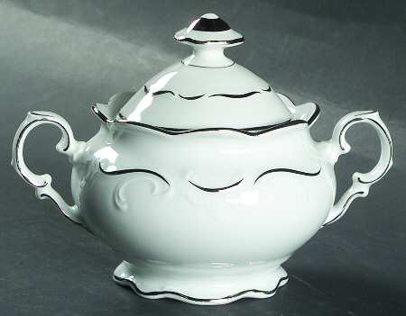Platinum Scroll Sugar Bowl & Lid
