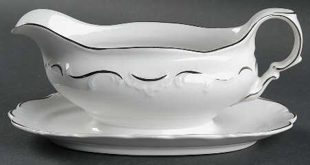 Platinum Scroll Gravy Boat with Attached Underplate