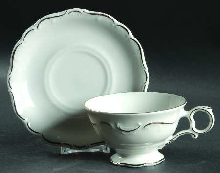 Platinum Scroll Footed Cup & Saucer Set