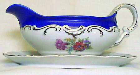 Royal Blue Gravy Boat with Attached Underplate
