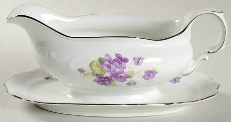 Violette (Gold Trim) Gravy Boat with Attached Underplate