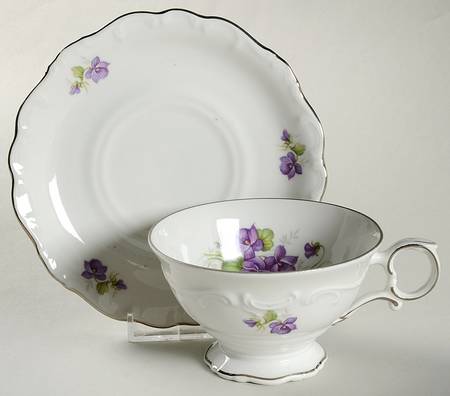 Violette (Gold Trim) Footed Cup & Saucer Set
