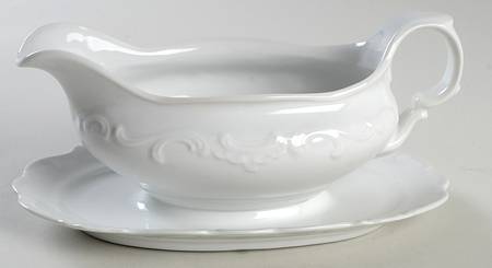 White Elegance Gravy Boat with Attached Underplate