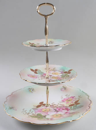 Wild Rose (Scallop, Rim, Embossed) 3-Tiered Serving Tray (DP, SP, BB)
