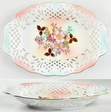 Wild Rose (Scallop, Rim, Embossed) 12" Pierced Oval Bowl
