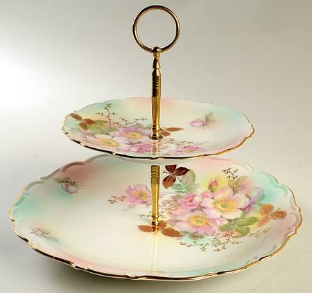 Wild Rose (Scallop, Rim, Embossed) 2 Tiered Serving Tray (Dinner & Salad Plate)