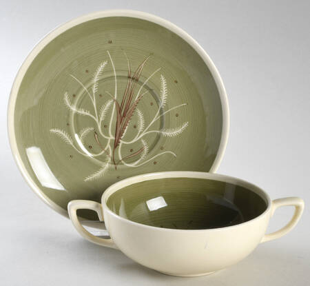 Chinese Fern Green Flat Cream Soup Bowl & Saucer Set
