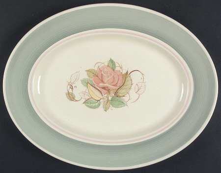 Patricia Rose Green (Green Rim, Pink Ring) 15" Oval Serving Platter