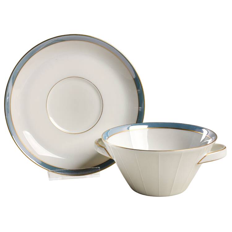 Spring Blue Flat Cream Soup Bowl & Saucer Set