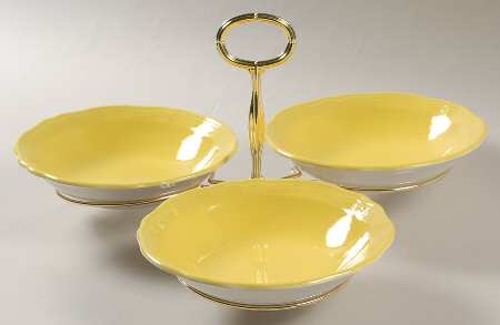 Federalist Lemon Yellow (4236) 7" x 12" 3-Part Relish & Metal Stand (CERC) HC