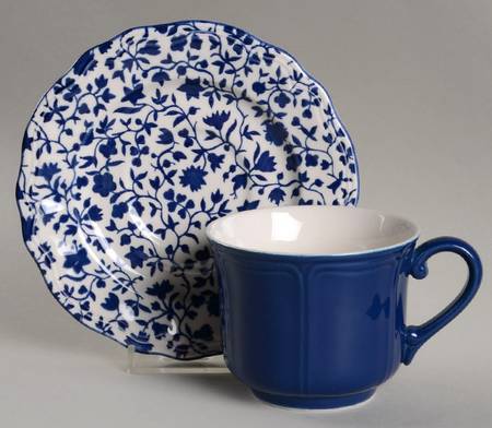 Lancaster Calico Blue Flat Cup & Saucer Set