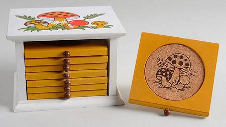 Merry Mushroom Coaster Set - 9 Piece (8 Coasters & Square Box)