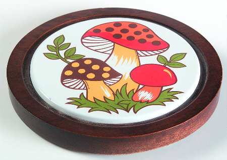 Merry Mushroom Round Wood Trivet