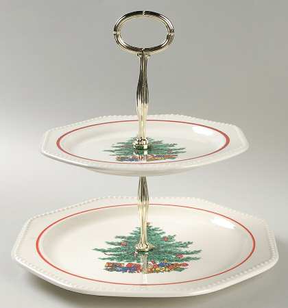 Octagon Holiday 2 Tiered Serving Tray (Dinner & Salad Plate)