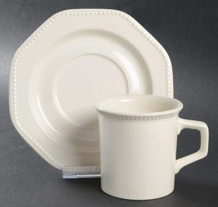 Octagon White Flat Cup & Saucer Set