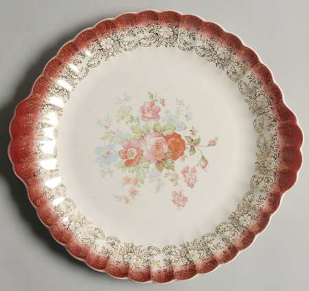 June Rose Mandarin Maroon Handled Cake Plate