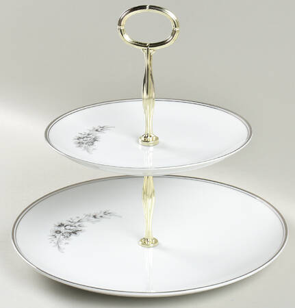 Sachiko (Platinum Ring) 6 5/8"-10"  2 Tiered Serving Tray (Dp, Sp) HC