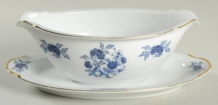 Blue Meissen Gravy Boat with Attached Underplate