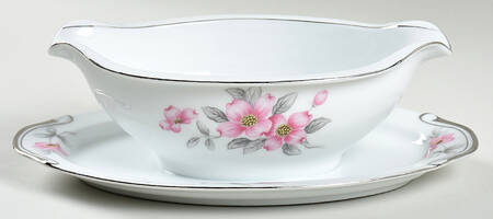 Dogwood Gravy Boat with Attached Underplate