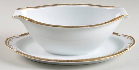 Golden Key Gravy Boat with Attached Underplate