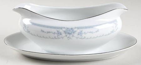 Blue Whisper Gravy Boat with Attached Underplate by Sheffield